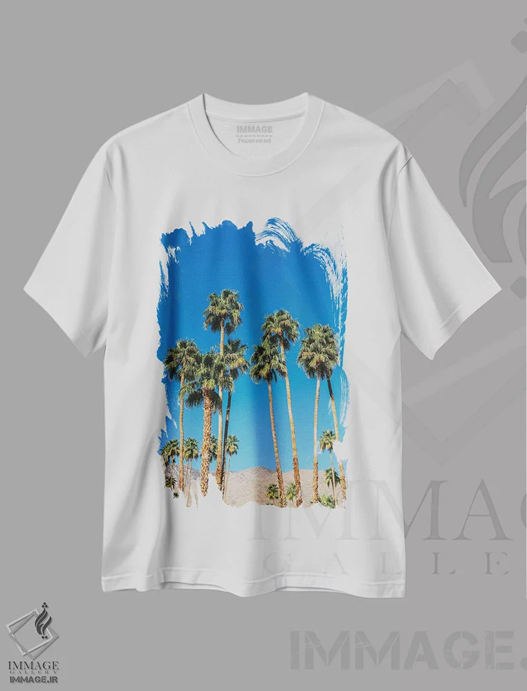 تیشرت سفید طرح دار نخل های پالم اسپرینگز IV، مدیوم اثر بثانی یانگ | immage.ir