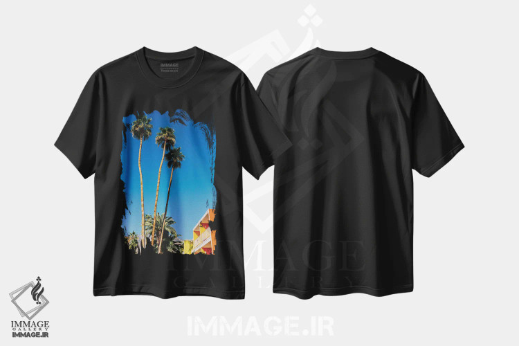 تیشرت مشکی طرح دار حس وحال پالم اسپرینگز V، مدیوم اثر بثانی یانگ | فروشگاه ایماژ
