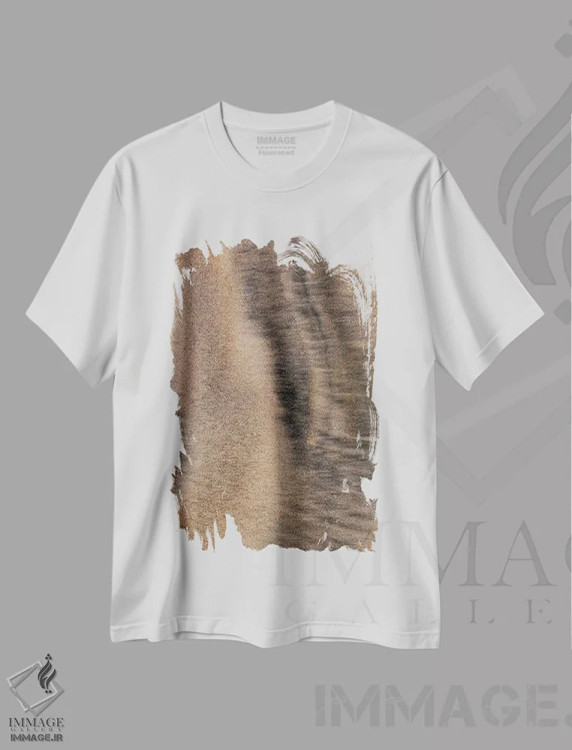 تیشرت سفید طرح دار شن طلایی کرونا دو، مدیوم اثر بثانی یانگ | immage.ir