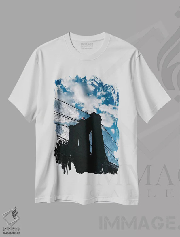تیشرت سفید طرح دار آسمان آبی بروکلین II، مدیوم اثر بثانی یانگ | فروشگاه ایماژ
