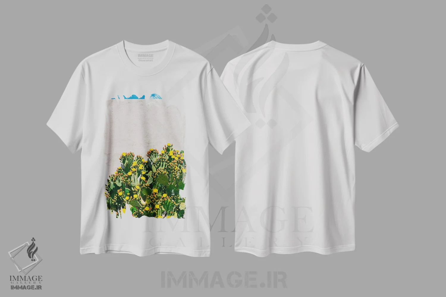تیشرت سفید طرح دار شکوفه های کاکتوس دو، مدیوم اثر بثانی یانگ | فروشگاه ایماژ