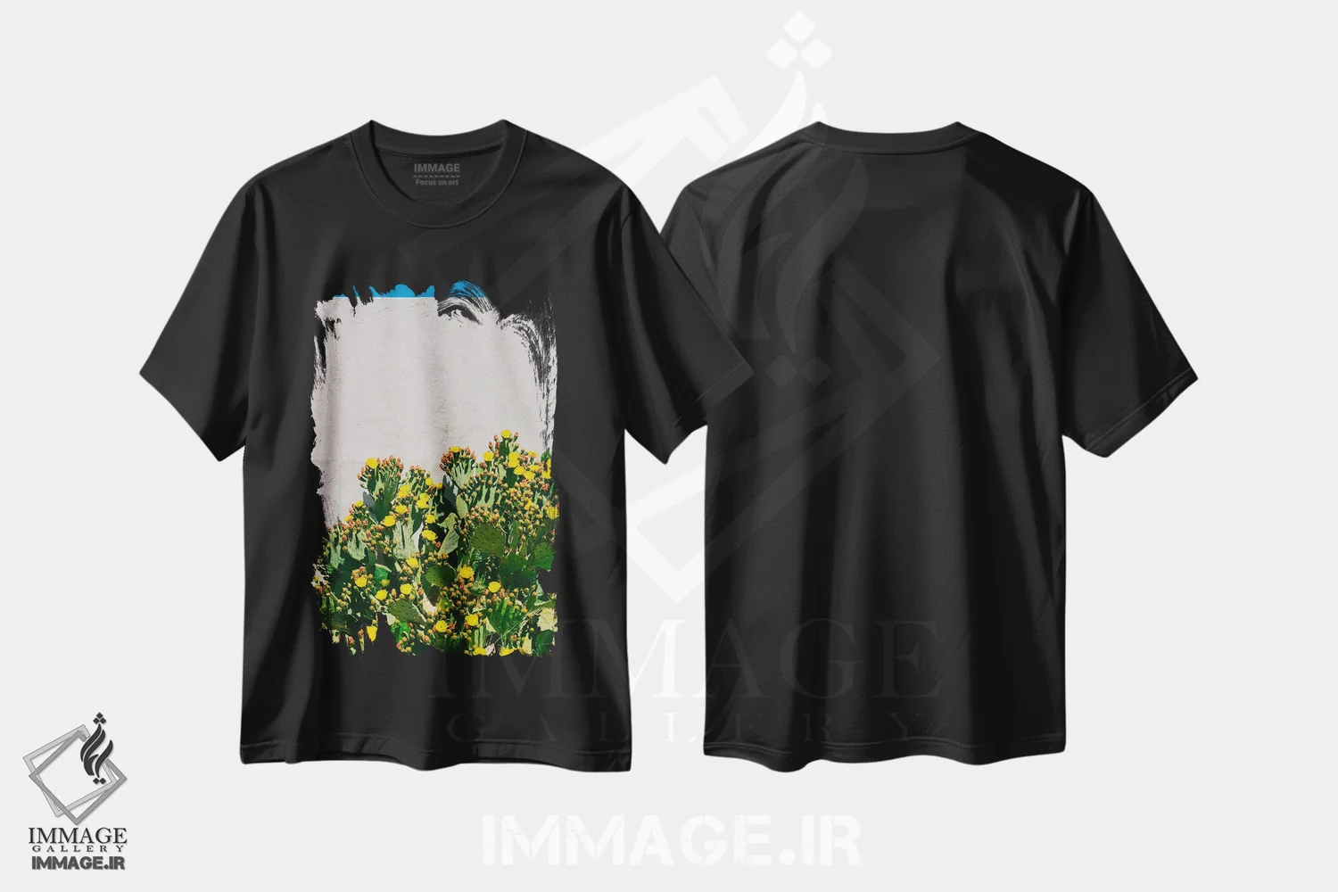 تیشرت مشکی طرح دار شکوفه های کاکتوس دو، مدیوم اثر بثانی یانگ | immage.ir