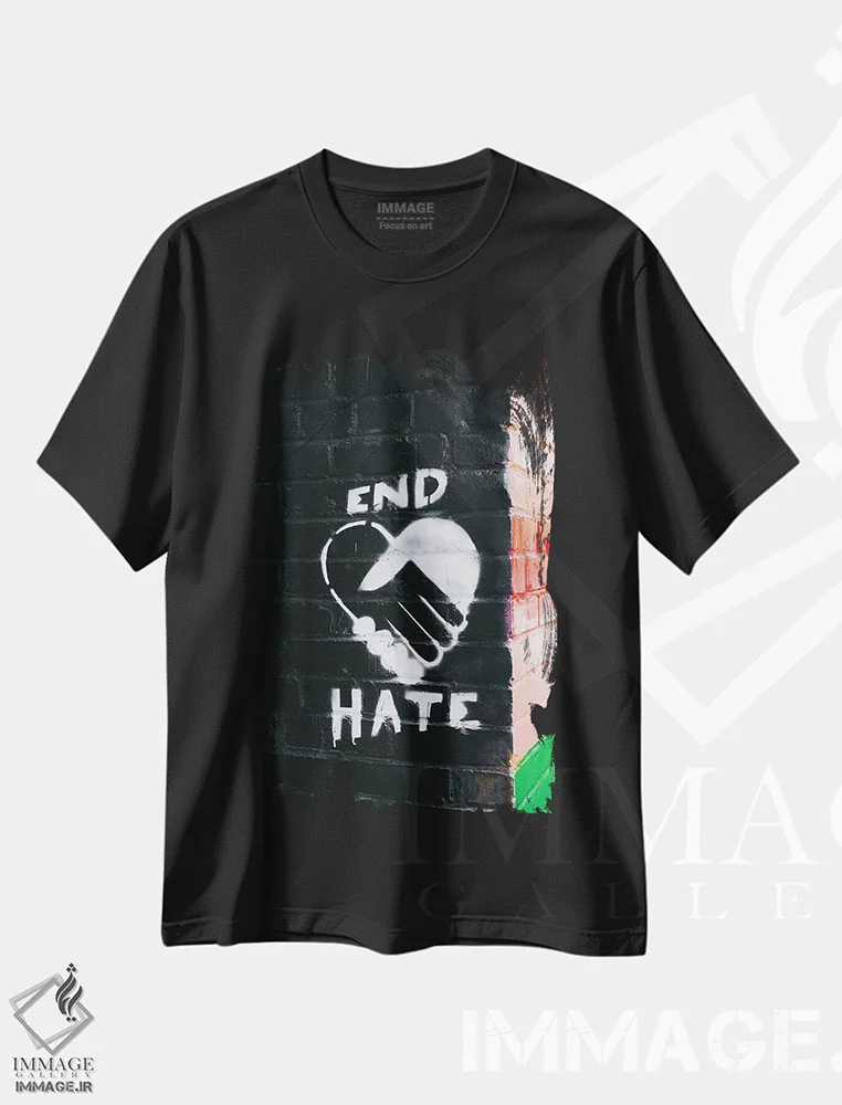 تیشرت مشکی طرح دار پایان نفرت، تزئینی اثر بثانی یانگ | فروشگاه ایماژ
