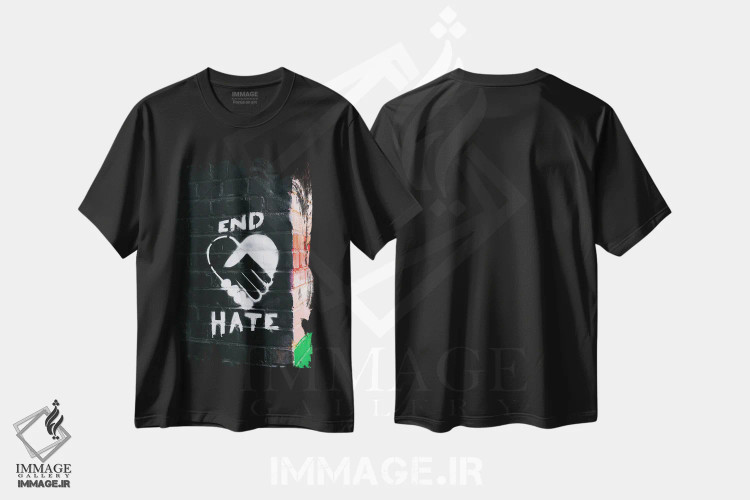 تیشرت مشکی طرح دار پایان نفرت، تزئینی اثر بثانی یانگ | فروشگاه ایماژ