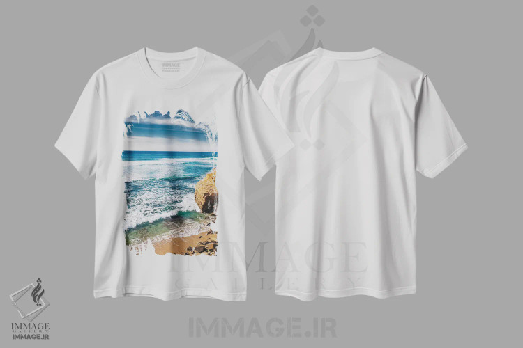 تیشرت سفید طرح دار صخره های غروب دو، مدیوم اثر بثانی یانگ | immage.ir
