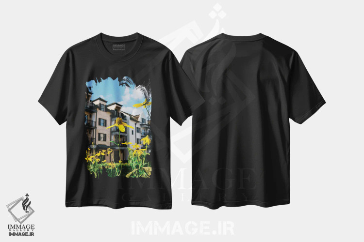 تیشرت مشکی طرح دار شکوفه های ساحل رزماری، مدیوم اثر بثانی یانگ | فروشگاه ایماژ