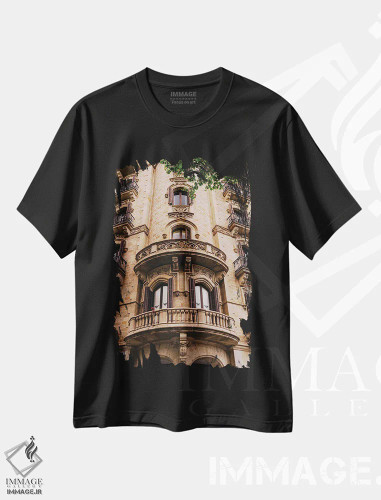 تیشرت مشکی طرح دار معماری بارسلونا دو، مدیوم اثر بثانی یانگ | فروشگاه ایماژ