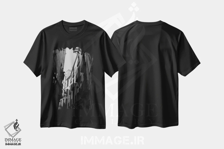 تیشرت مشکی طرح دار معماری بارسلونا چهار، مدیوم اثر بثانی یانگ | immage.ir