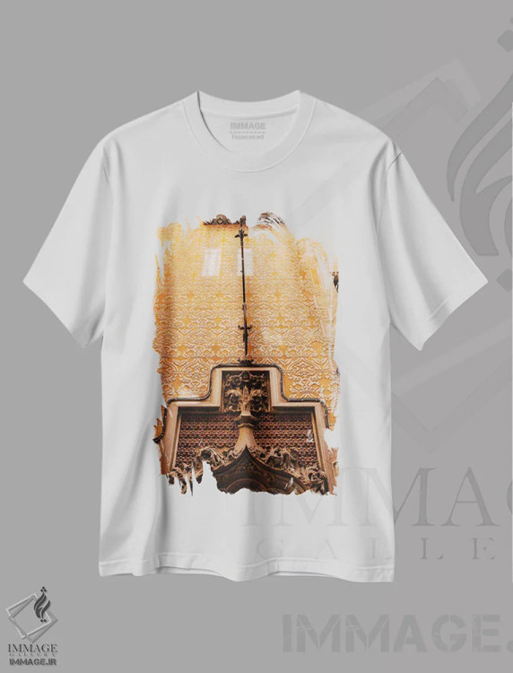 تیشرت سفید طرح دار معماری بارسلونا، مدیوم اثر بثانی یانگ | immage.ir