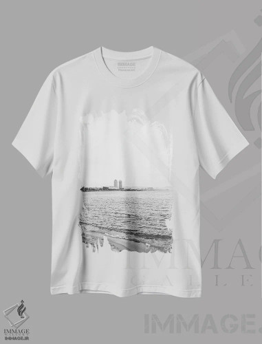 تیشرت سفید طرح دار ساحل بارسلونا دو، مدیوم اثر بثانی یانگ | فروشگاه ایماژ