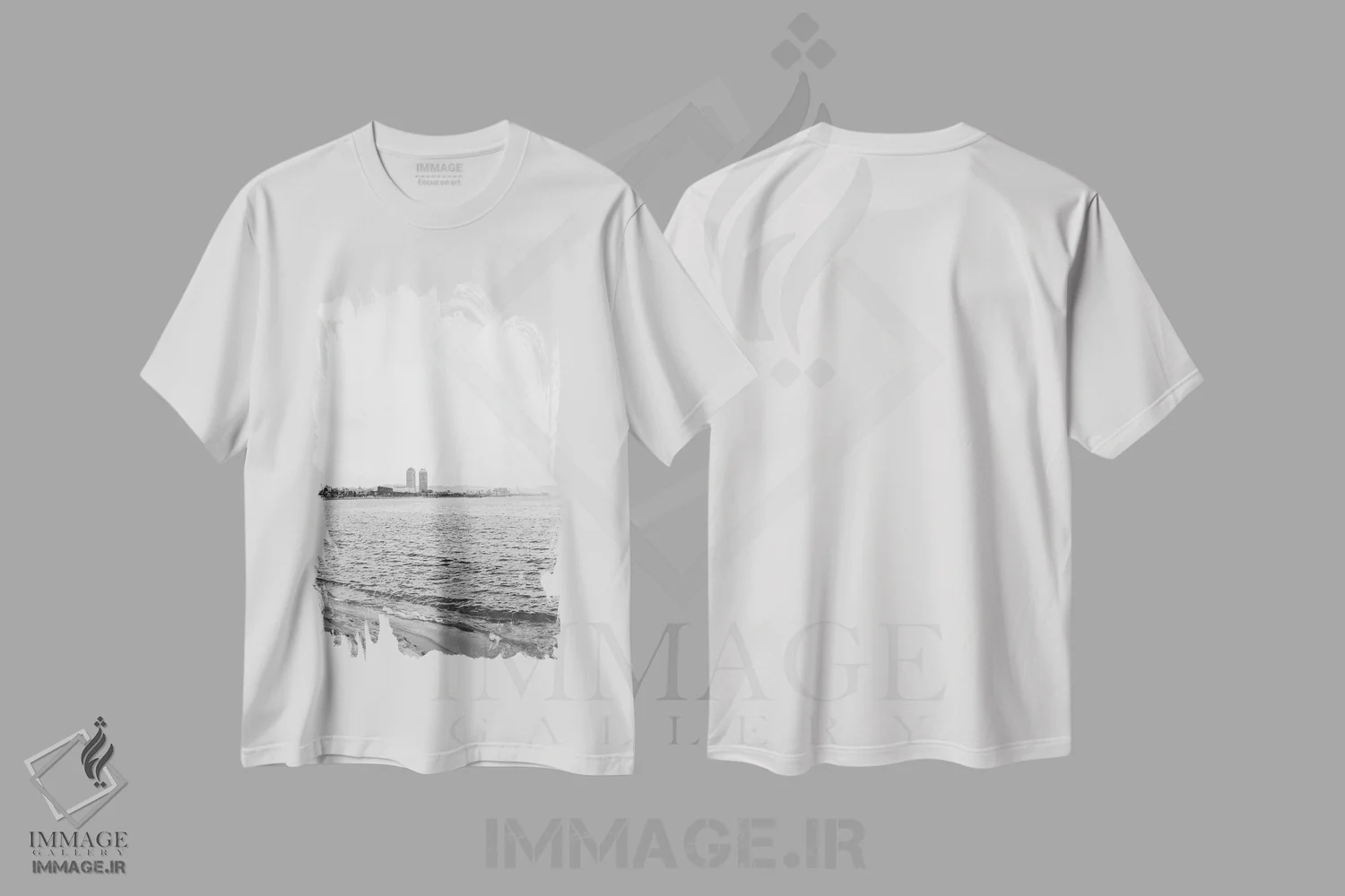 تیشرت سفید طرح دار ساحل بارسلونا دو، مدیوم اثر بثانی یانگ | فروشگاه ایماژ