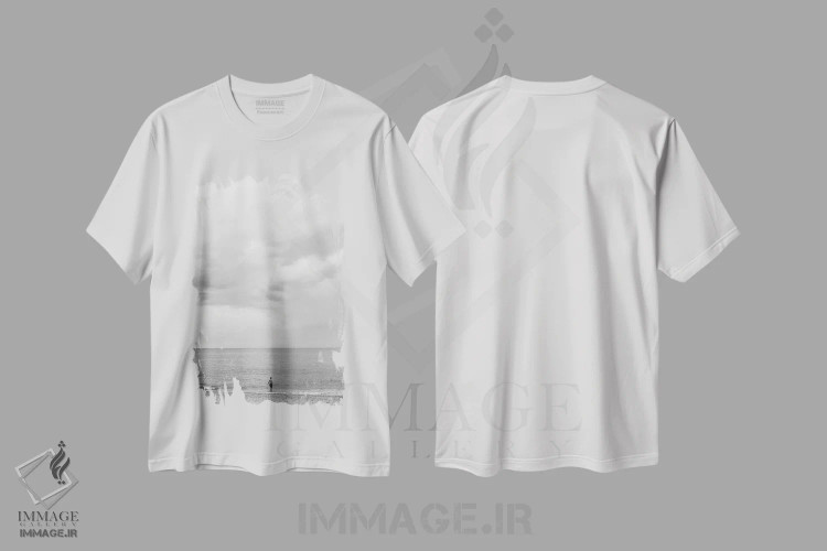 تیشرت سفید طرح دار ساحل بارسلونا، مدیوم اثر بثانی یانگ | فروشگاه ایماژ