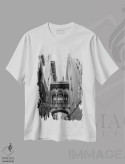 تیشرت سفید طرح دار منطقهٔ گوتیک بارسلونا، دکوراسیون جایگزین اثر بثانی یانگ | فروشگاه ایماژ
