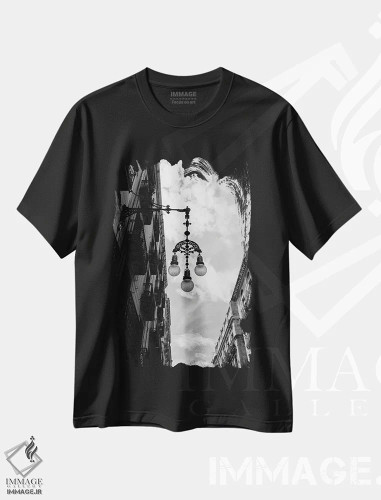 تیشرت مشکی طرح دار چراغ های بارسلونا، مدیوم اثر بثانی یانگ | فروشگاه ایماژ