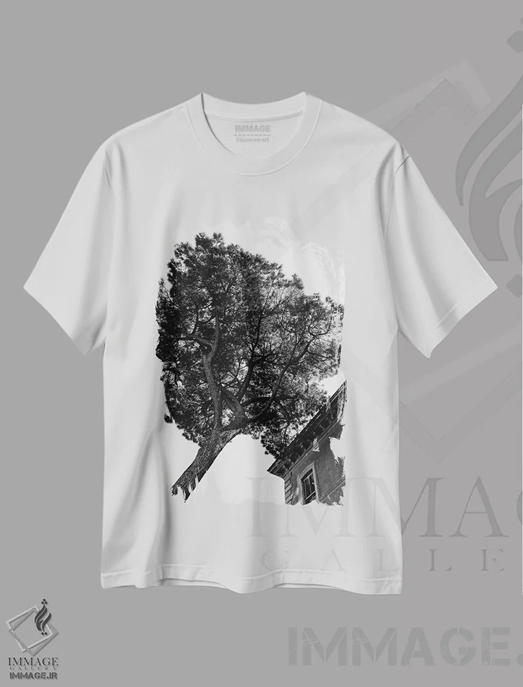 تیشرت سفید طرح دار درخت کاج سنگی ایتالیایی سه، مدیوم اثر بثانی یانگ | فروشگاه ایماژ
