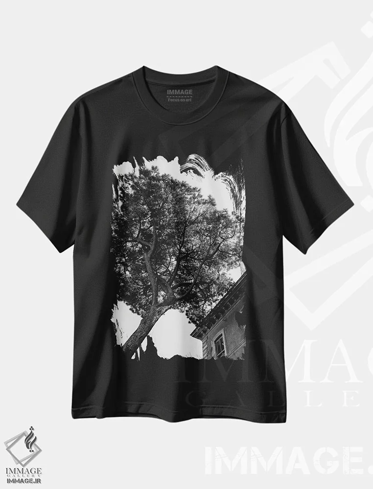 تیشرت مشکی طرح دار درخت کاج سنگی ایتالیایی سه، مدیوم اثر بثانی یانگ | immage.ir