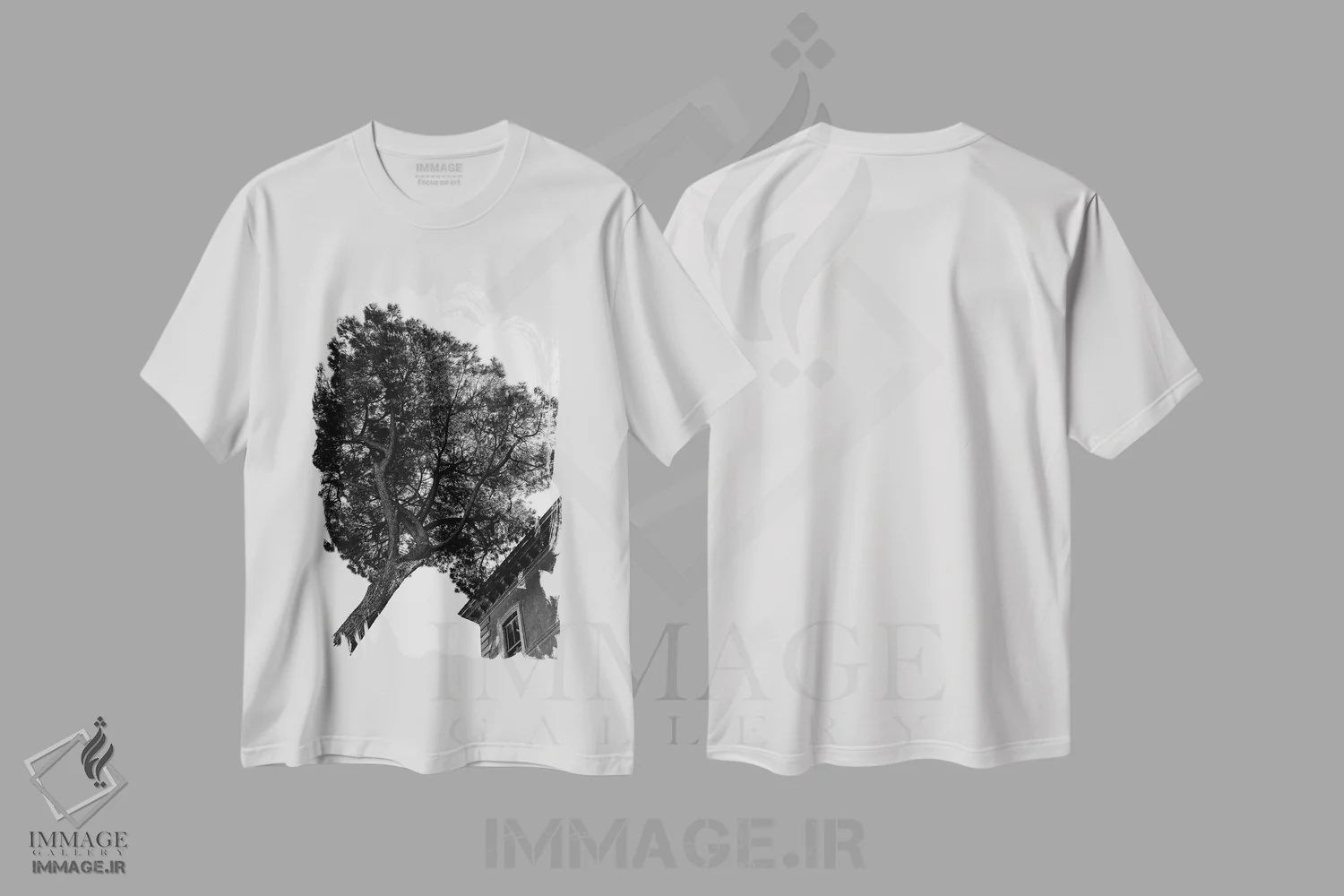 تیشرت سفید طرح دار درخت کاج سنگی ایتالیایی سه، مدیوم اثر بثانی یانگ | فروشگاه ایماژ