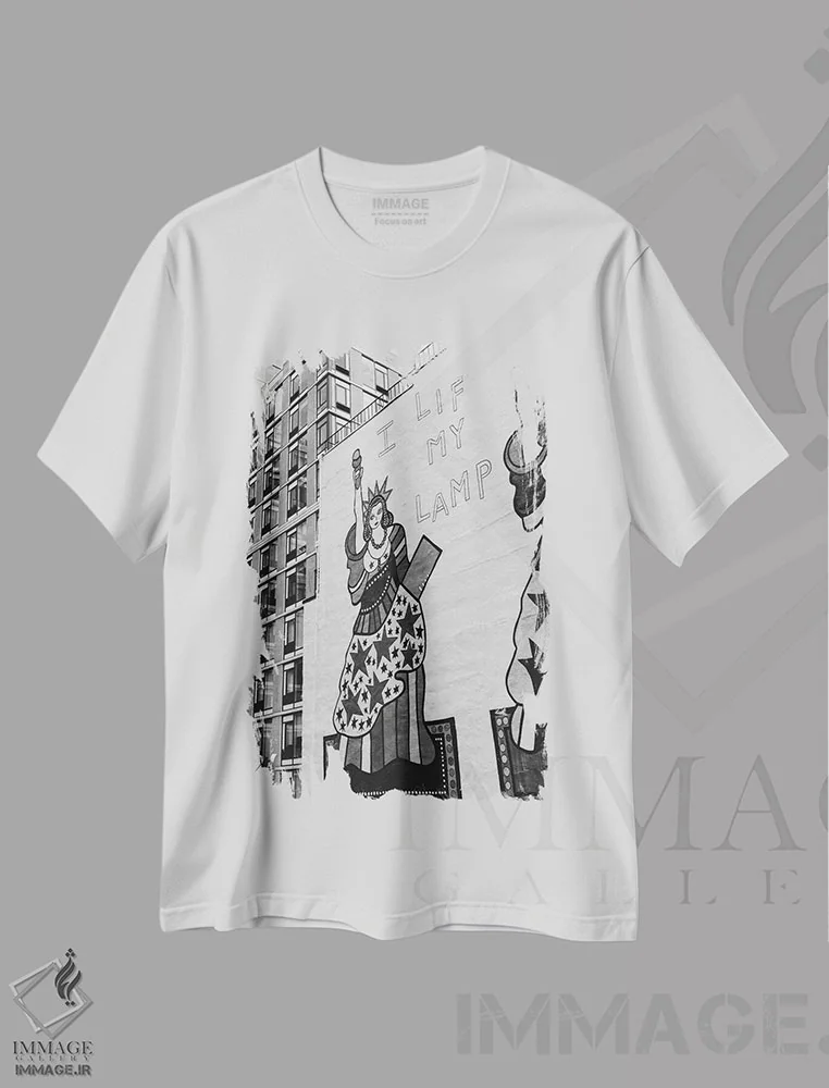 تیشرت سفید طرح دار دیدگاه های لاین هفت، مدیوم اثر بثانی یانگ | فروشگاه ایماژ