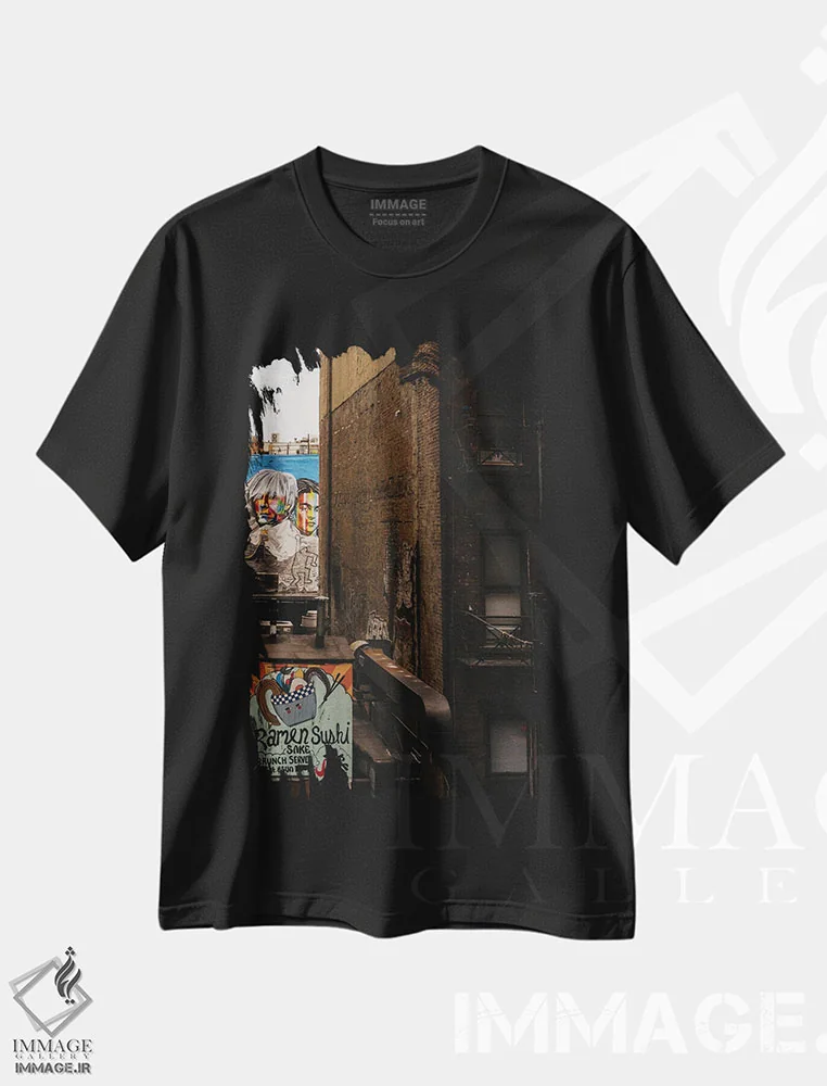 تیشرت مشکی طرح دار دیدگاه های لاین هشت، مدیوم اثر بثانی یانگ | فروشگاه ایماژ
