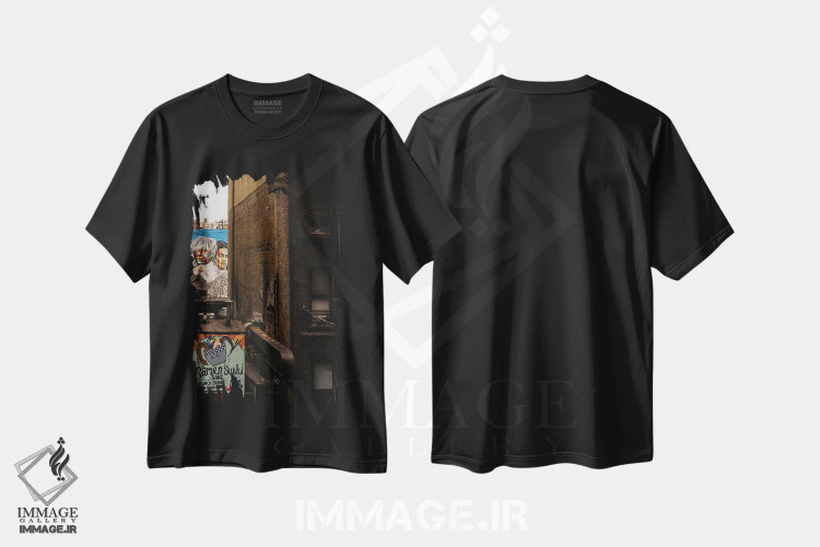 تیشرت مشکی طرح دار دیدگاه های لاین هشت، مدیوم اثر بثانی یانگ | فروشگاه ایماژ