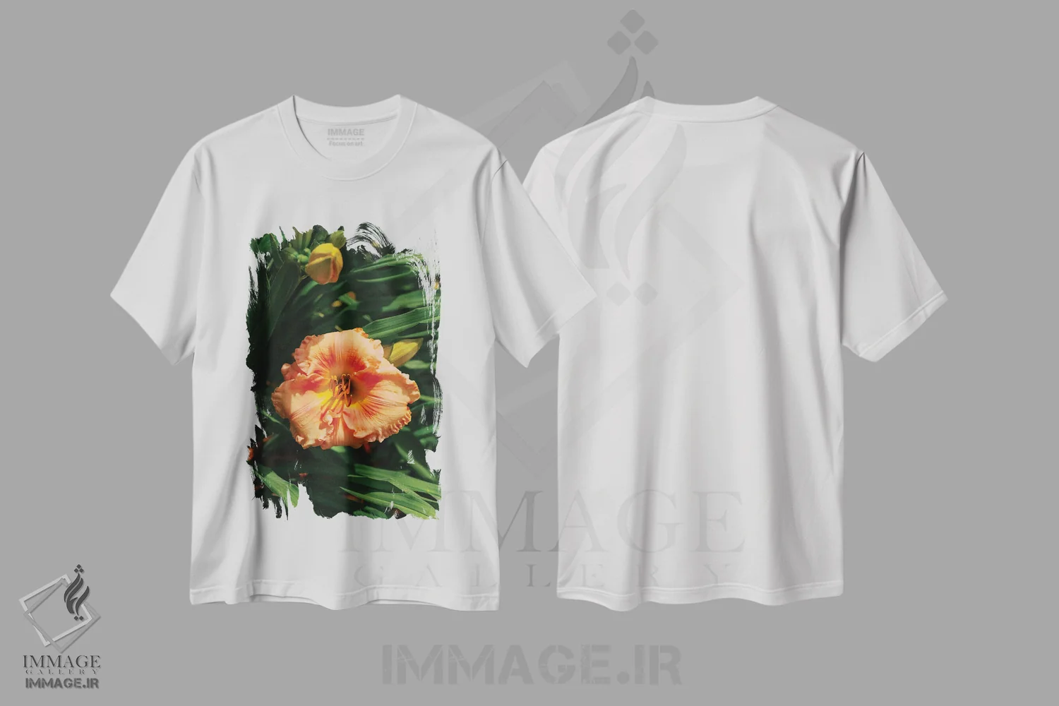 تیشرت سفید طرح دار باغ سوسن روز ۲، مدیوم اثر بثانی یانگ | فروشگاه ایماژ