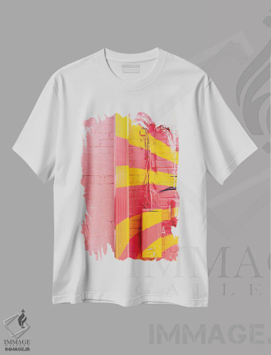تیشرت سفید طرح دار صورتی و زرد، مدیوم اثر بثانی یانگ | فروشگاه ایماژ