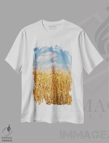 تیشرت سفید طرح دار مزارع گندم تابستانی ۲، مدیوم اثر بثانی یانگ | فروشگاه ایماژ