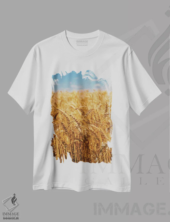 تیشرت سفید طرح دار مزارع گندم تابستانی، مدیوم اثر بثانی یانگ | immage.ir