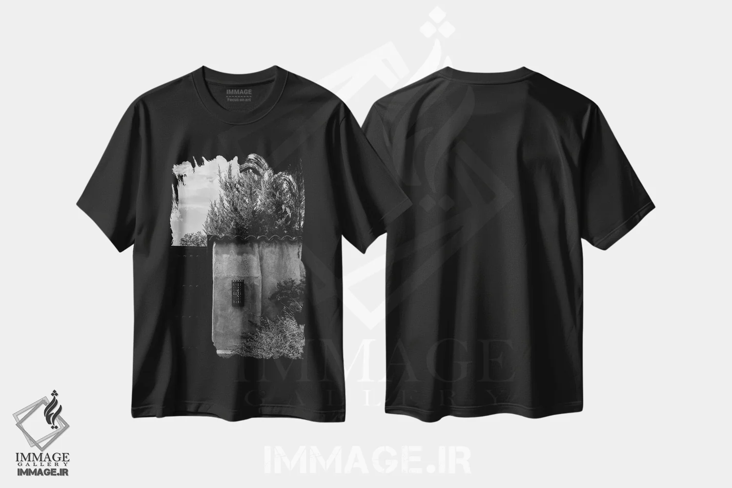 تیشرت مشکی طرح دار معماری سانتافه ۱۱، مدیوم اثر بثانی یانگ | فروشگاه ایماژ