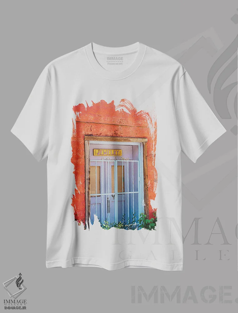 تیشرت سفید طرح دار معماری تائوس ۵، مدیوم اثر بثانی یانگ | فروشگاه ایماژ