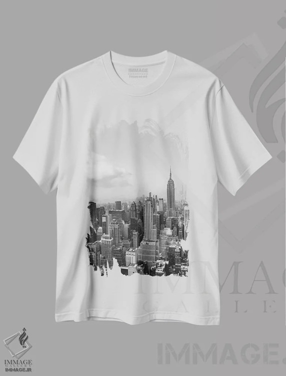 تیشرت سفید طرح دار حالت ذهنی نیویورک ۷، عکاسی سیاه و سفید اثر بثانی یانگ | immage.ir