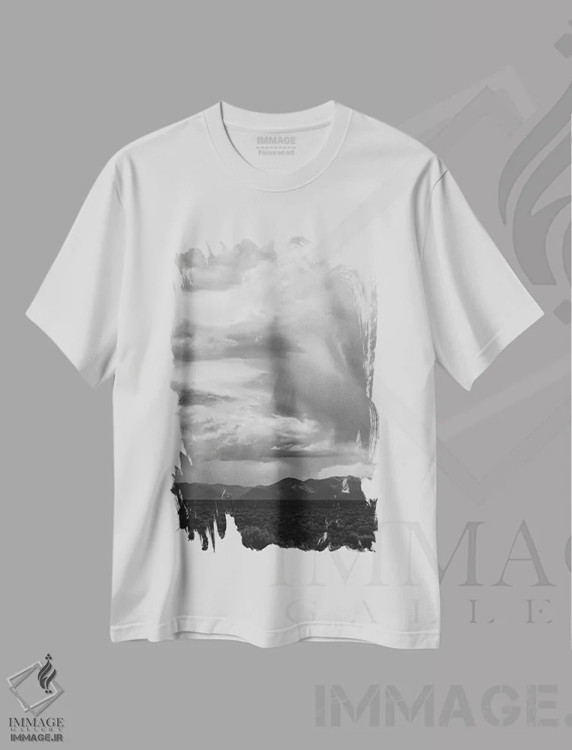 تیشرت سفید طرح دار طوفان کوه های تائوس ۵، مدیوم اثر بثانی یانگ | فروشگاه ایماژ