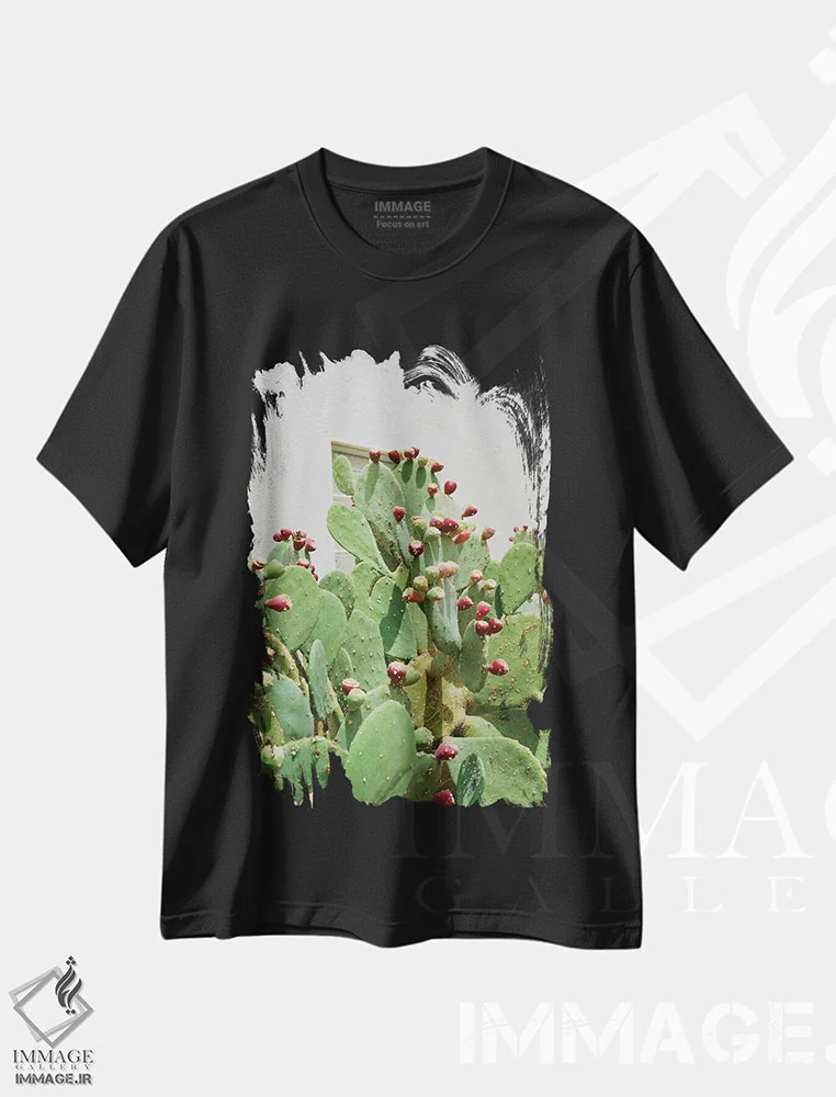تیشرت مشکی طرح دار کاکتوس بیابانی ۲، عکاسی ماکرو اثر بثانی یانگ | immage.ir