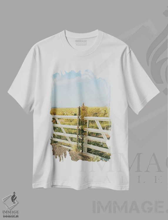 تیشرت سفید طرح دار غروب آفتاب غرب تگزاس ۵، مدیوم اثر بثانی یانگ | immage.ir