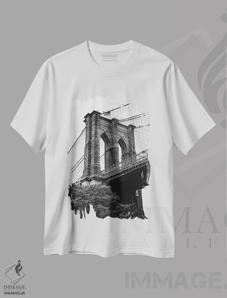 تیشرت سفید طرح دار پل بروکلین، عکاسی سیاه و سفید اثر بثانی یانگ | فروشگاه ایماژ