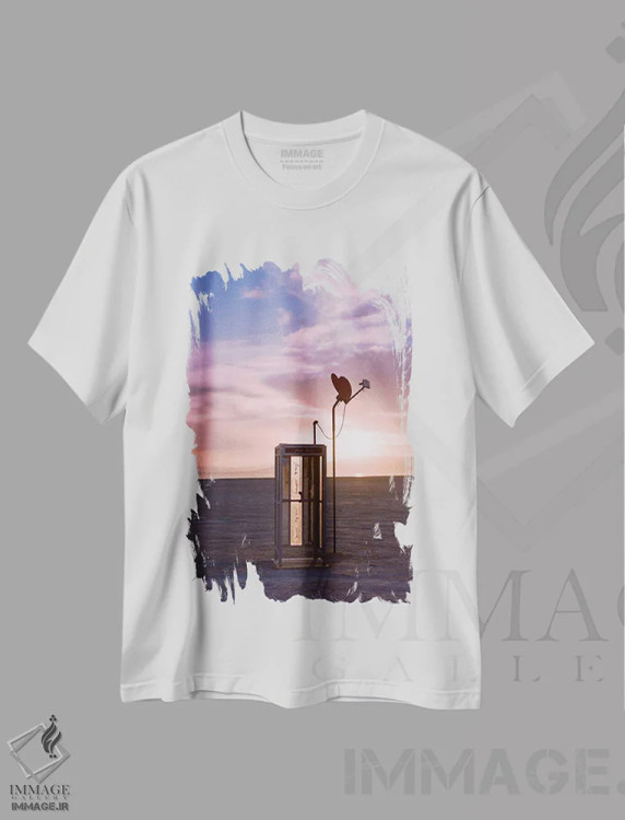 تیشرت سفید طرح دار غروب بمبئی بیچ، مدیوم اثر بثانی یانگ | فروشگاه ایماژ