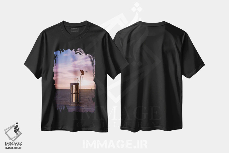 تیشرت مشکی طرح دار غروب بمبئی بیچ، مدیوم اثر بثانی یانگ | immage.ir