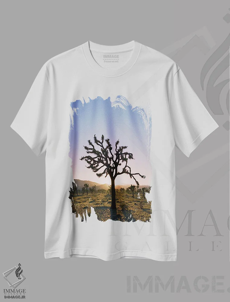 تیشرت سفید طرح دار غروب جاشوا تری ۲، مدیوم اثر بثانی یانگ | فروشگاه ایماژ