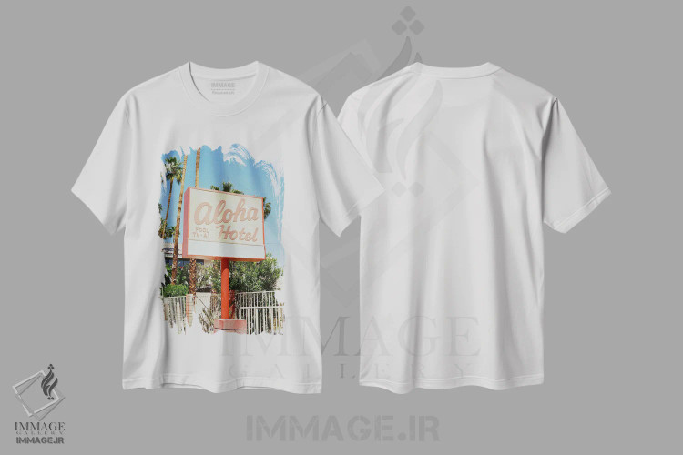 تیشرت سفید طرح دار هتل آلوها، مدیوم اثر بثانی یانگ | فروشگاه ایماژ