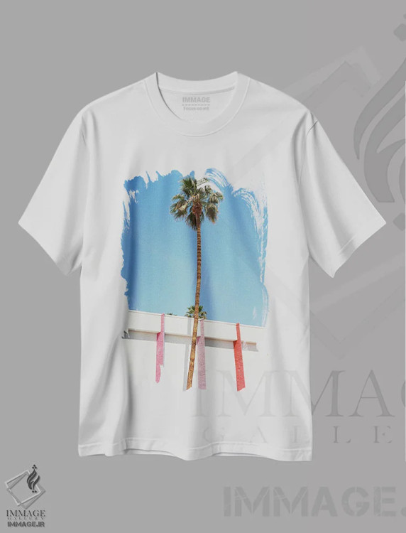 تیشرت سفید طرح دار پالم اسپرینگز، مدیوم اثر بثانی یانگ | فروشگاه ایماژ