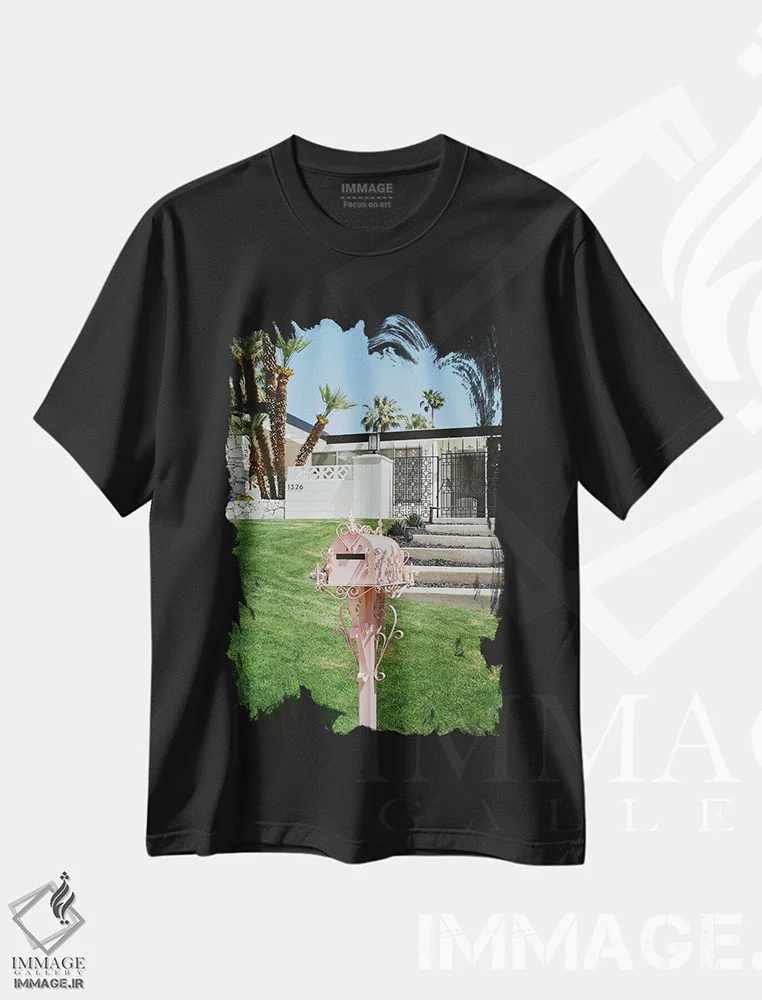تیشرت مشکی طرح دار پالم اسپرینگز صورتی ۲، مدیوم اثر بثانی یانگ | فروشگاه ایماژ