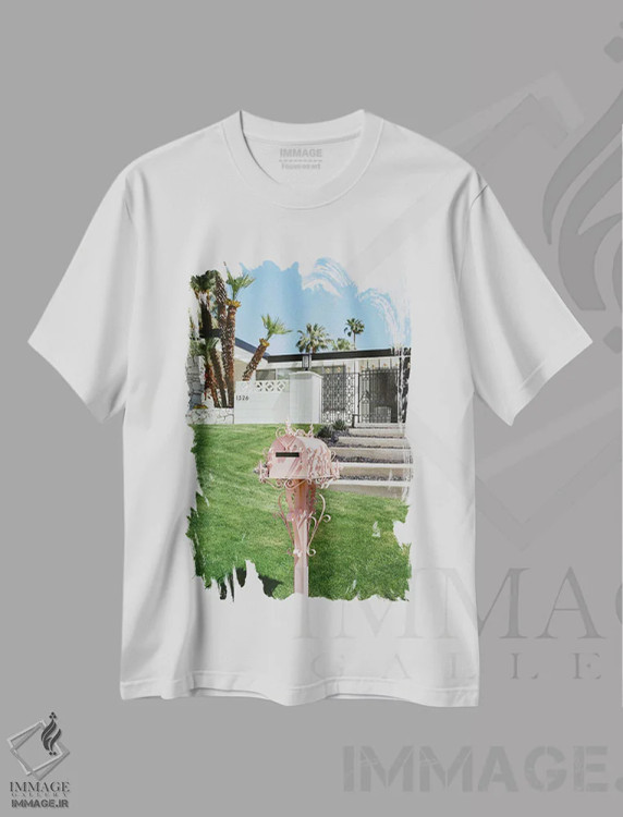 تیشرت سفید طرح دار پالم اسپرینگز صورتی ۲، مدیوم اثر بثانی یانگ | immage.ir