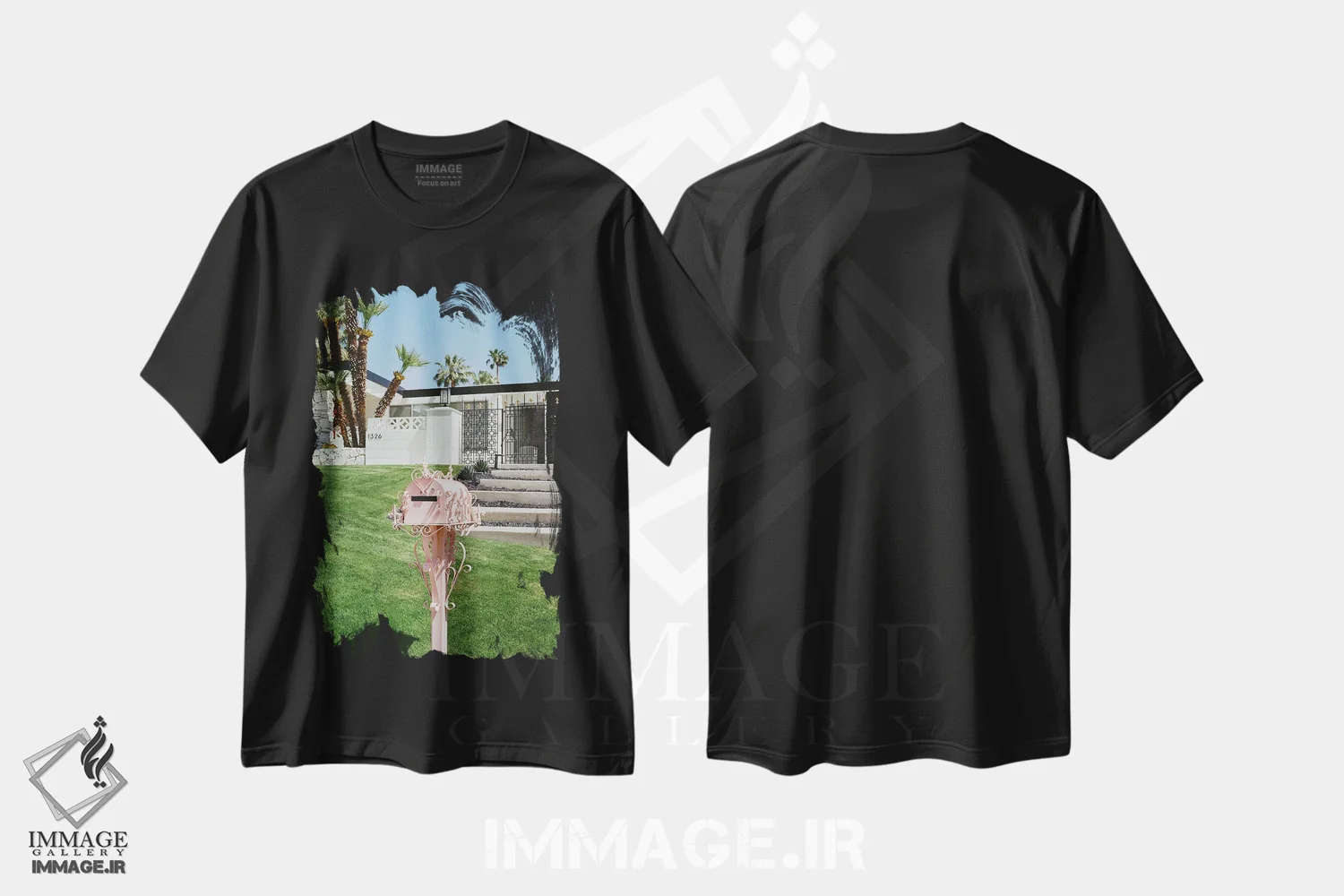تیشرت مشکی طرح دار پالم اسپرینگز صورتی ۲، مدیوم اثر بثانی یانگ | فروشگاه ایماژ