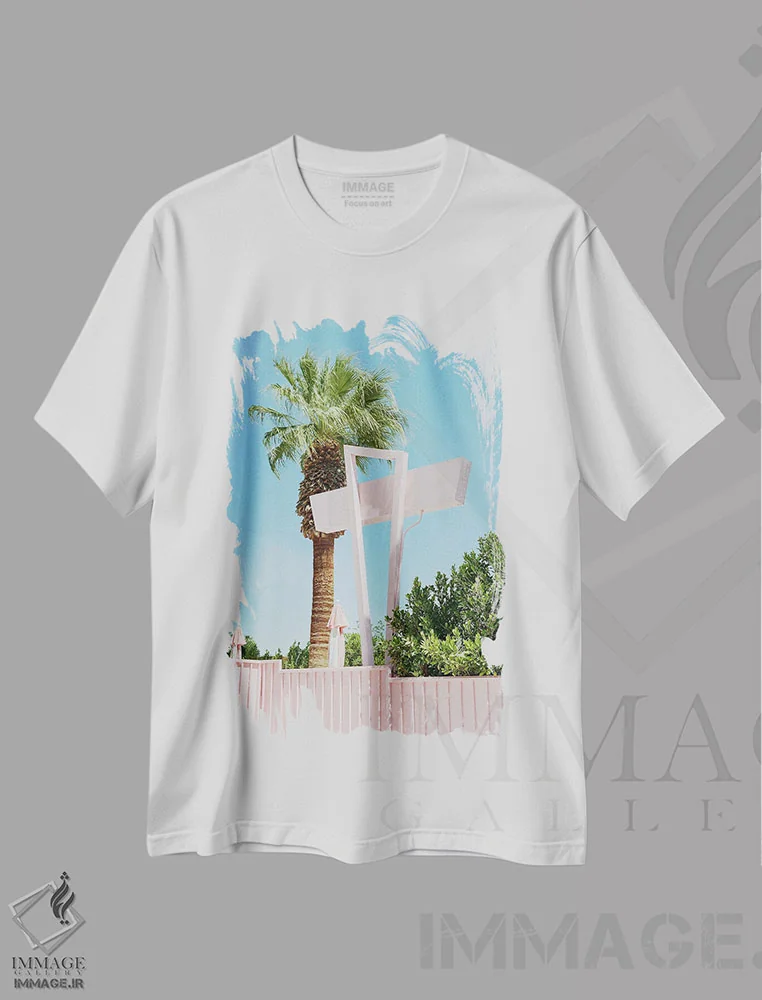تیشرت سفید طرح دار پالم اسپرینگز صورتی ۳، مدیوم اثر بثانی یانگ | فروشگاه ایماژ
