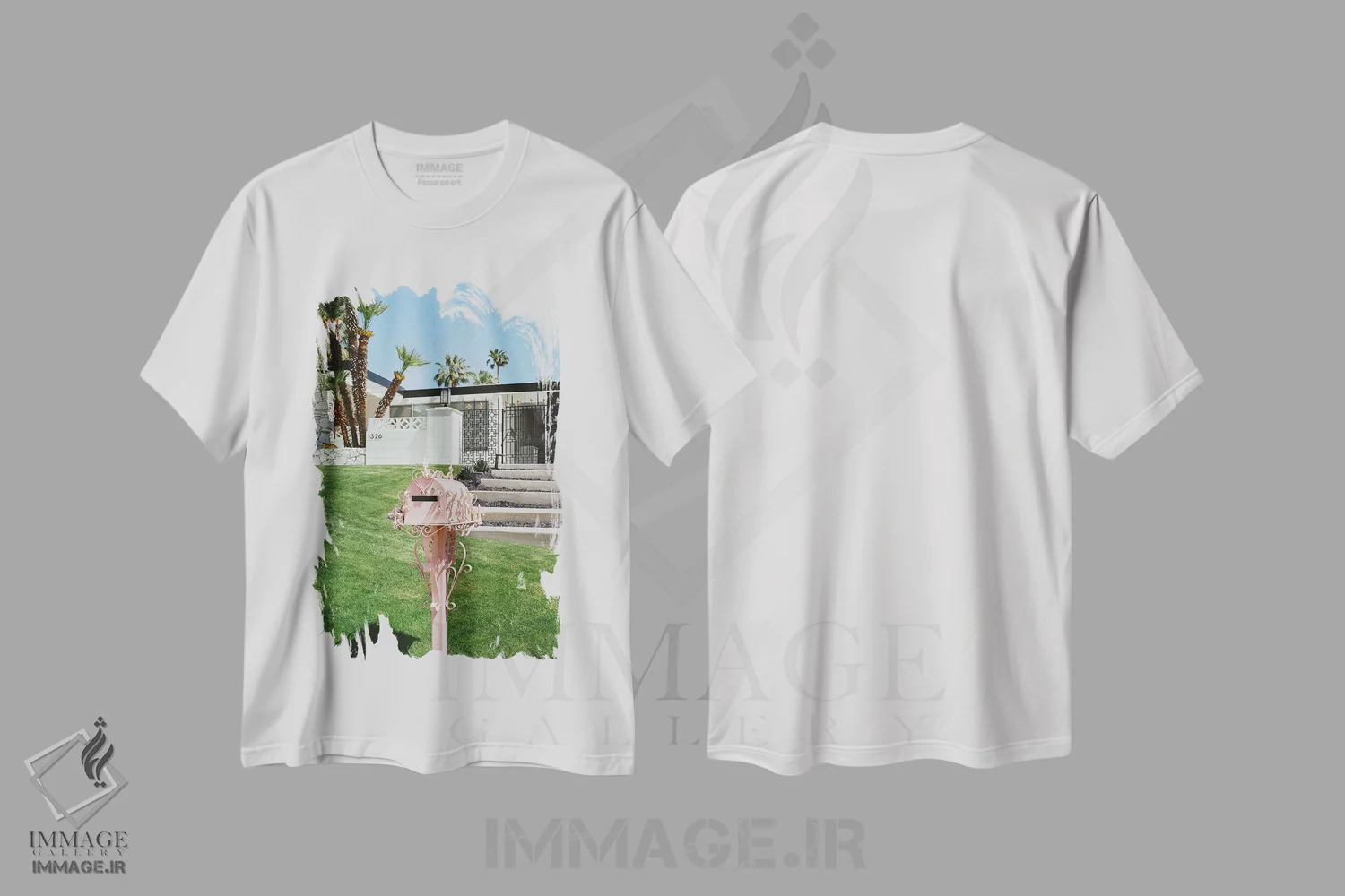 تیشرت سفید طرح دار پالم اسپرینگز صورتی ۲، مدیوم اثر بثانی یانگ | immage.ir