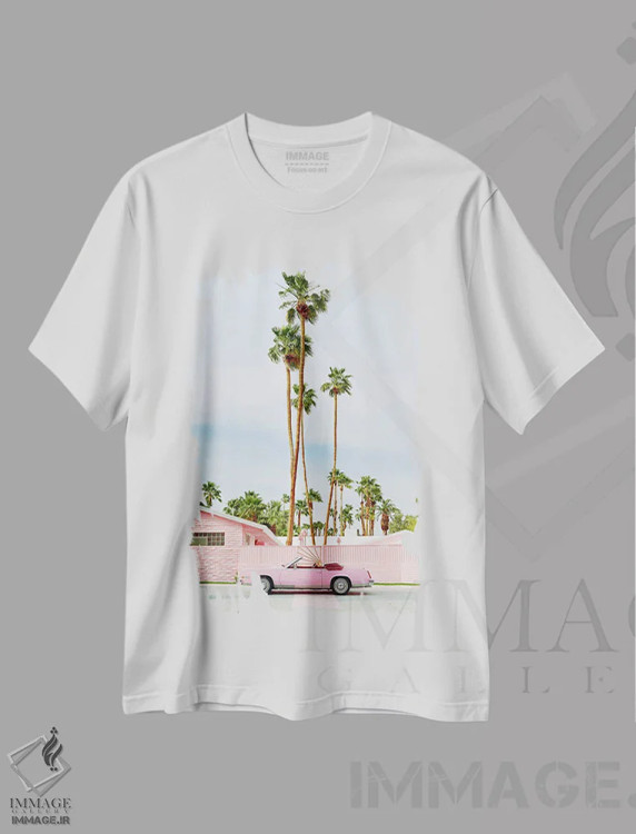 تیشرت سفید طرح دار پالم اسپرینگز صورتی، مدیوم اثر بثانی یانگ | immage.ir