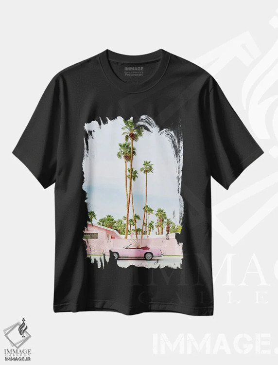 تیشرت مشکی طرح دار پالم اسپرینگز صورتی، مدیوم اثر بثانی یانگ | فروشگاه ایماژ