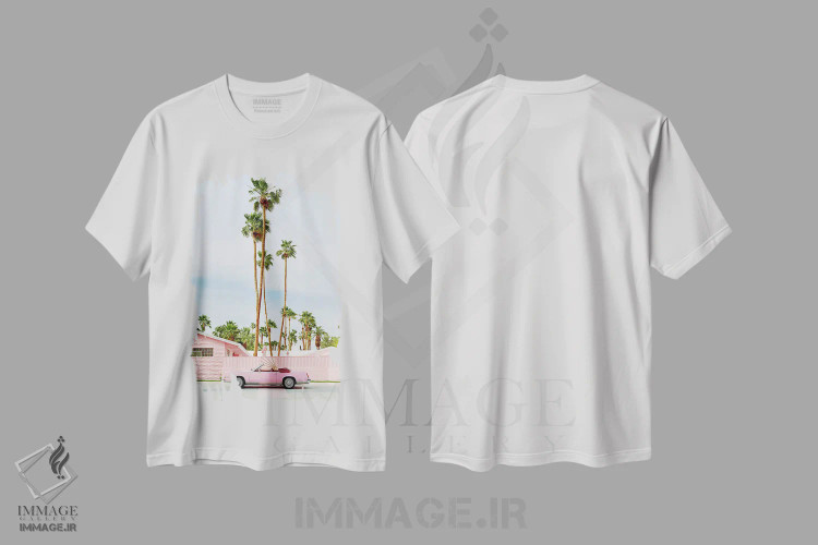 تیشرت سفید طرح دار پالم اسپرینگز صورتی، مدیوم اثر بثانی یانگ | immage.ir