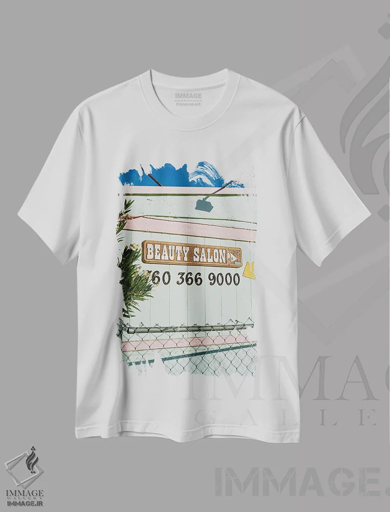 تیشرت سفید طرح دار سالن زیبایی جاشوا تری روی نگاتیو، مدیوم اثر بثانی یانگ | immage.ir