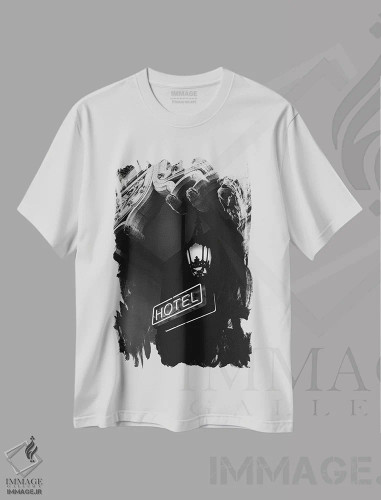 تیشرت سفید طرح دار هتل لس آنجلس، دکوراسیون جایگزین اثر بثانی یانگ | فروشگاه ایماژ